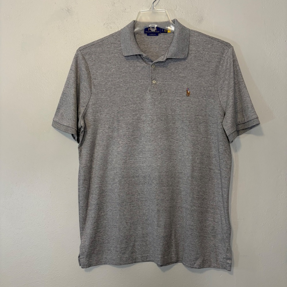 Polo Ralph Lauren Mens Large L Heather Gray Short Sleeve Polo Shirt Pony Logo